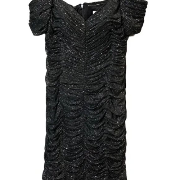 Eliza J Sparkle Ruched Off-The-Shoulder Cocktail Dress Black & Silver, Size 2 - Picture 2 of 4